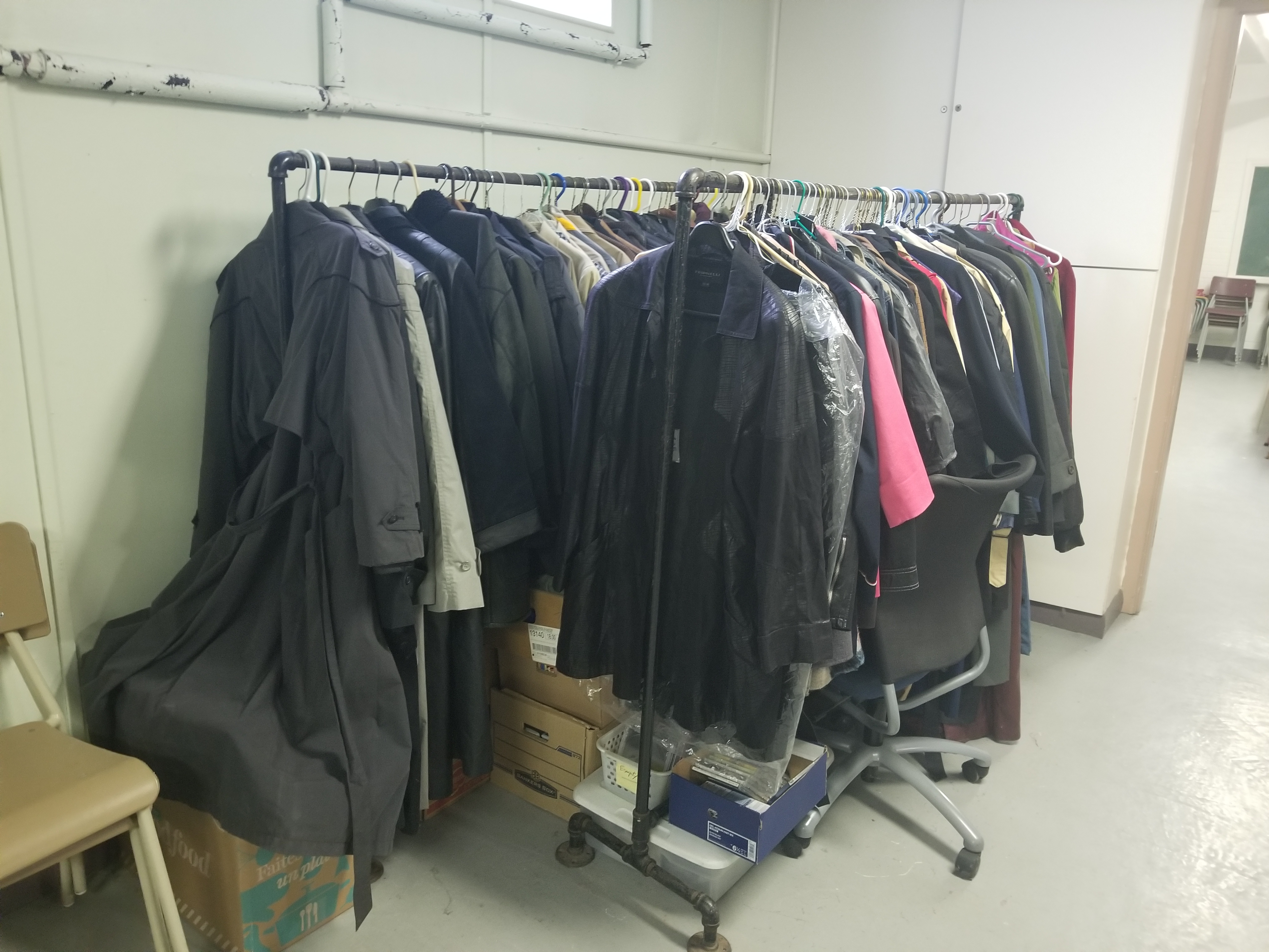 Clothing donations at church basement